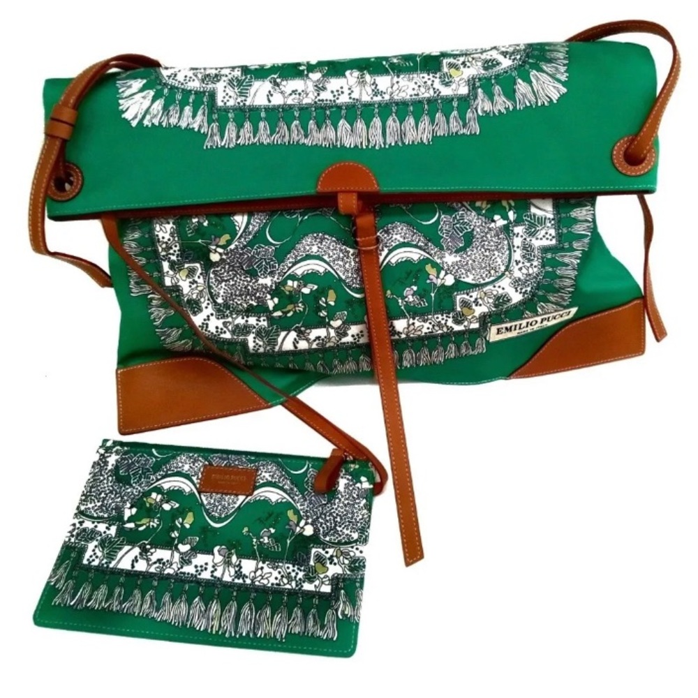 SOLD❤️ EMILIO PUCCI - Green Brown Leather Shoulder/Cross Body Bag